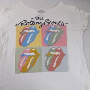 the Rolling Stones White Tee with Four Lip Logos Size Size XL